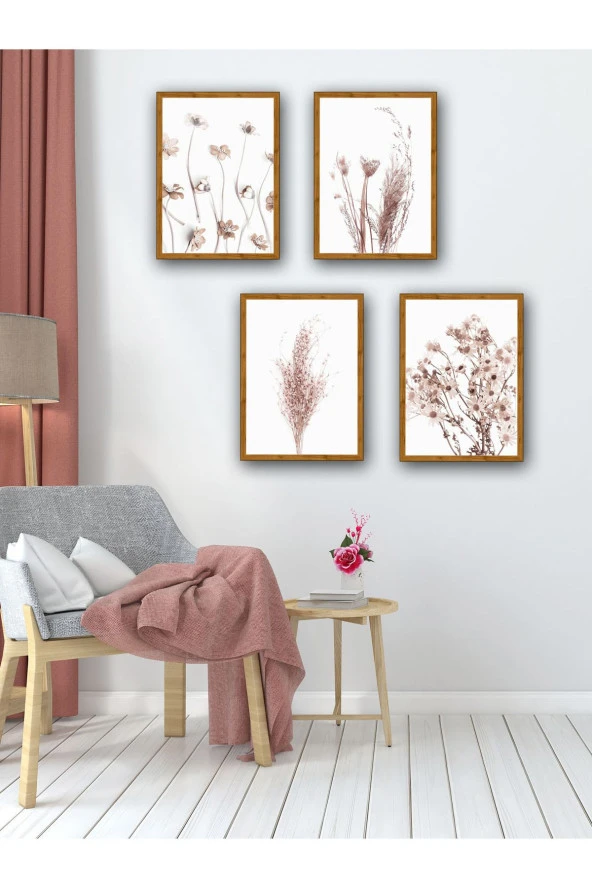 YALOVA SHOP Dekoratif Soft Botanik Temalı 4 lü Tablo Seti ürün görseli 1