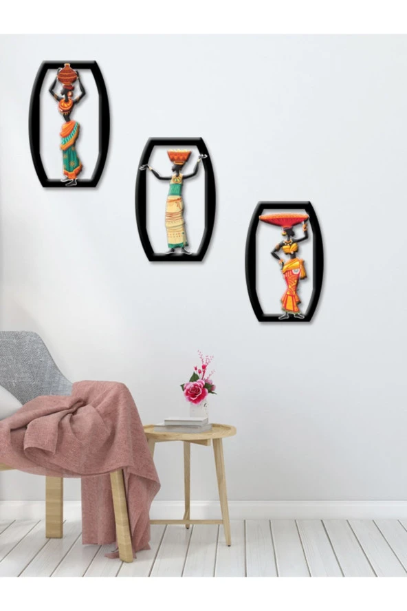GİZEM SHOP Etnik Kıyafetli Afrikalı Kadınlar Uv Baskı Duvar Dekorasyonu Modern