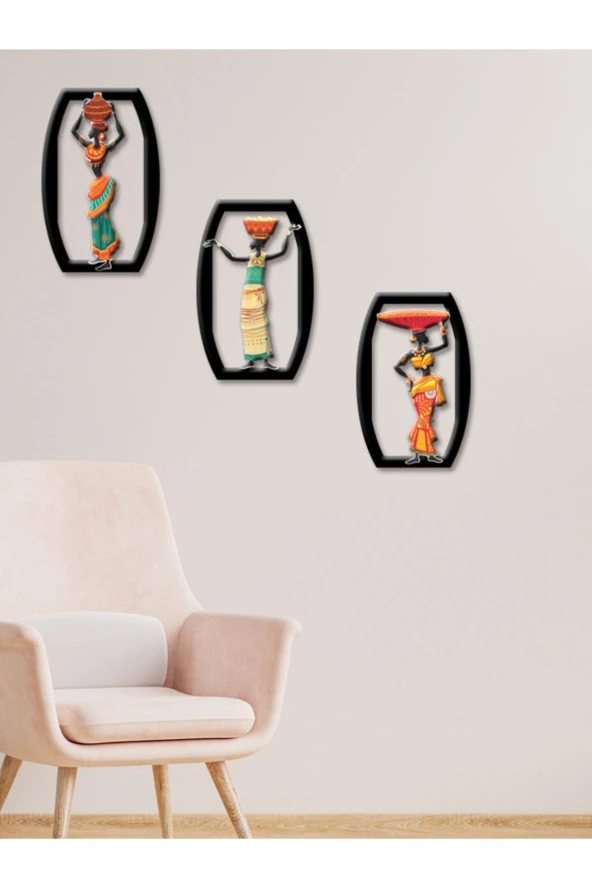 GİZEM SHOP Etnik Kıyafetli Afrikalı Kadınlar Uv Baskı Duvar Dekorasyonu Modern - Resim 4