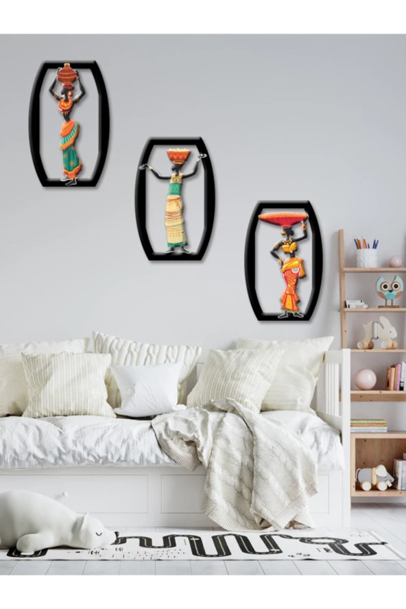 GİZEM SHOP Etnik Kıyafetli Afrikalı Kadınlar Uv Baskı Duvar Dekorasyonu Modern - Resim 5