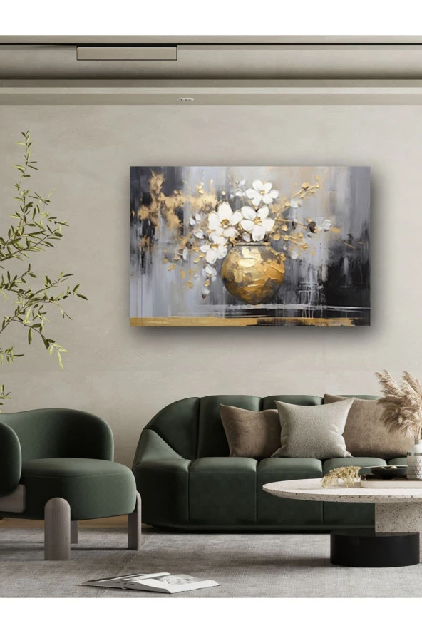 YALOVA SHOP Dekoratif Gold Vazo Yağlıboya Temalı UV Baskı Tablo - Resim 2