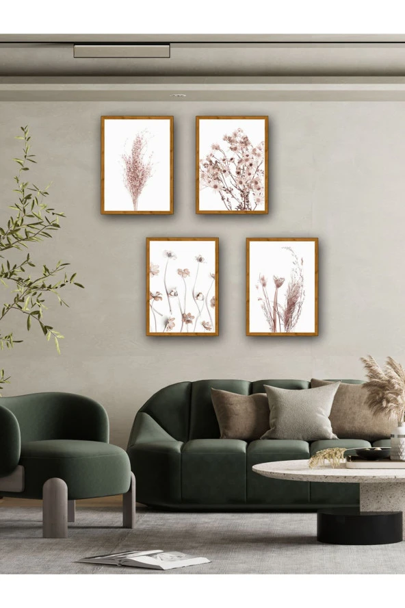 YALOVA SHOP Dekoratif Soft Botanik Temalı 4 lü Tablo Seti - Resim 3