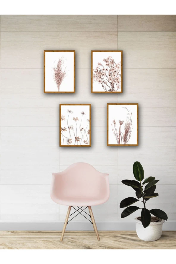 YALOVA SHOP Dekoratif Soft Botanik Temalı 4 lü Tablo Seti - Resim 4