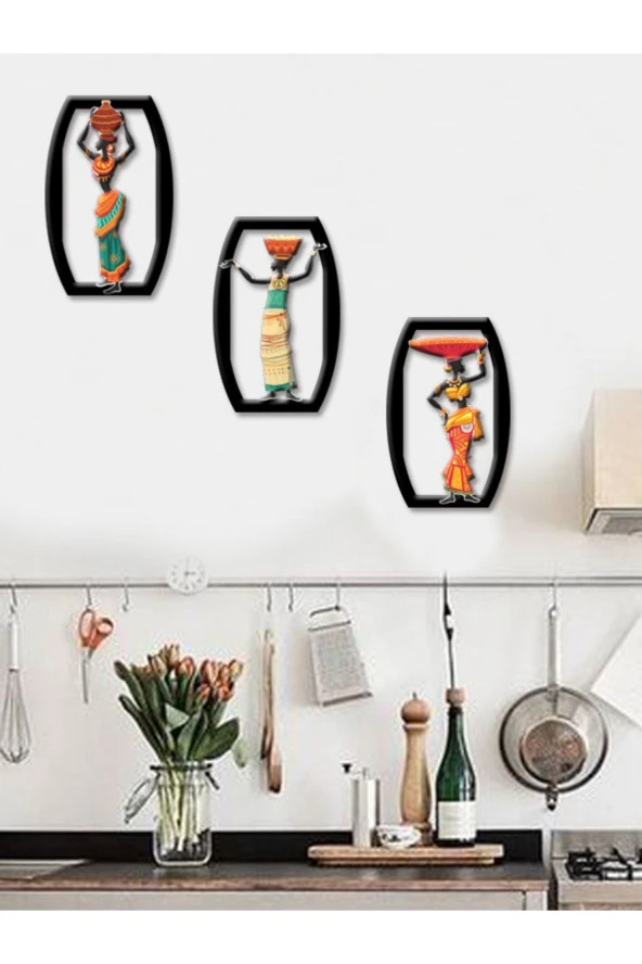 GİZEM SHOP Etnik Kıyafetli Afrikalı Kadınlar Uv Baskı Duvar Dekorasyonu Modern - Resim 2