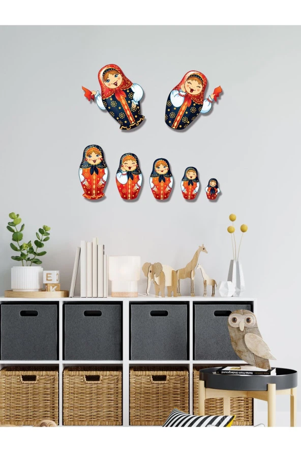 HYL Halay Çeken Yerli Matruşkalar,7 Adet Değişik Boylarda Duvar Dekoru - Resim 3