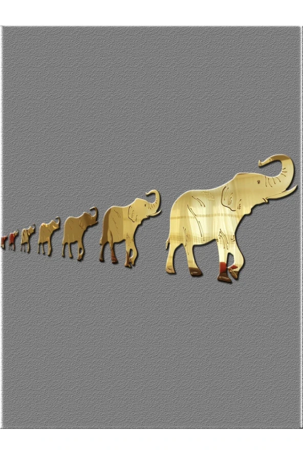 GİZEM SHOP 7'li Bereket Fil Seti Gold Ayna Pleksi Dekoratif Ürün - 3