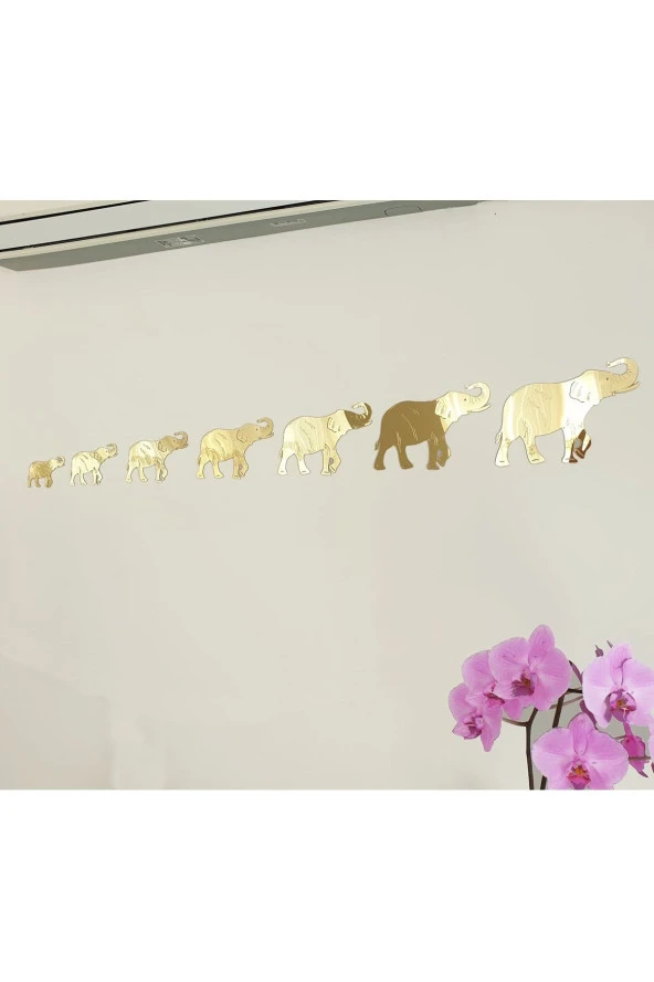 KEMSON 7'li Bereket Fil Seti Gold Ayna Pleksi Dekoratif Ürün - Resim 4