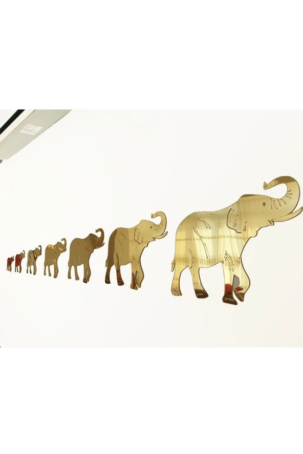 KEMSON 7'li Bereket Fil Seti Gold Ayna Pleksi Dekoratif Ürün - Resim 6