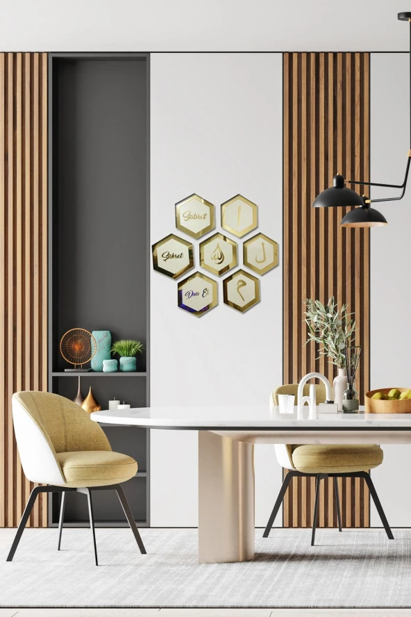 HYL Bal Peteği Şeklinde Sabret,elif Lam, Damla Allah 7,li Set Beyaz-gold - Resim 3