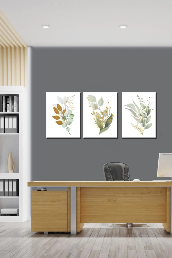 GİZEM SHOP Yeşil Çiçekler Art 3 Parça Modern Duvar Tablosu Yüksek Çözünürlük Uv Baskı Tekniği 40x30 - 6