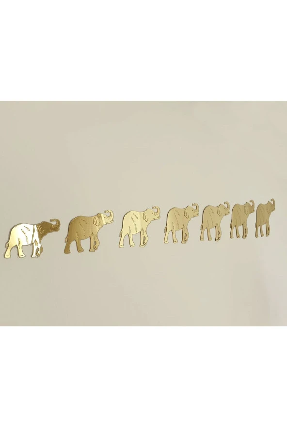 GİZEM SHOP 7'li Bereket Fil Seti Gold Ayna Pleksi Dekoratif Ürün - 8