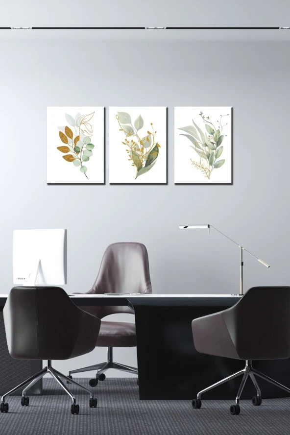 GİZEM SHOP Yeşil Çiçekler Art 3 Parça Modern Duvar Tablosu Yüksek Çözünürlük Uv Baskı Tekniği 40x30 - 7