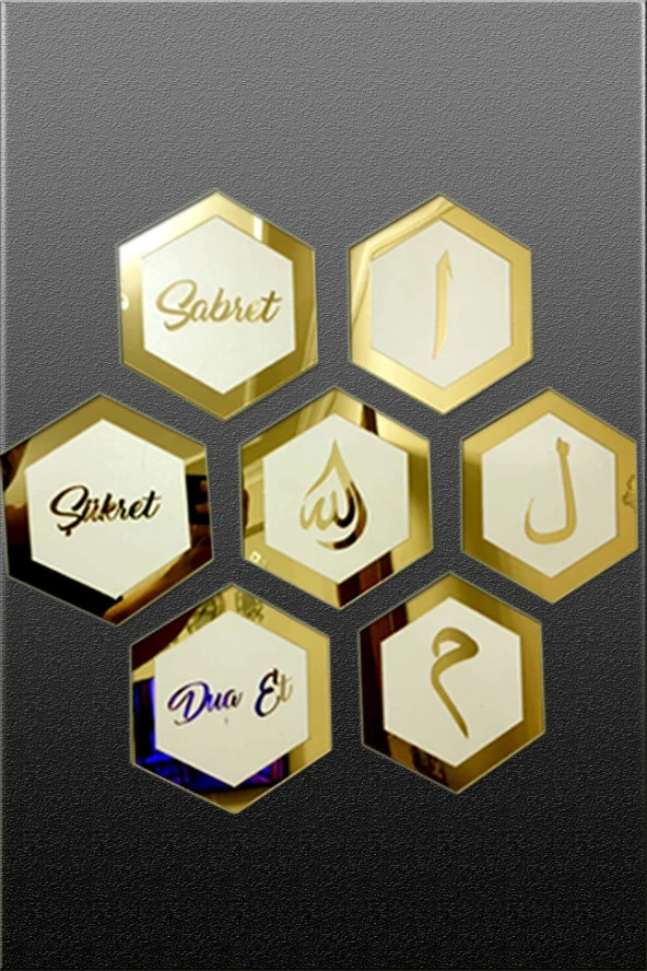 HYL Bal Peteği Şeklinde Sabret,elif Lam, Damla Allah 7,li Set Beyaz-gold