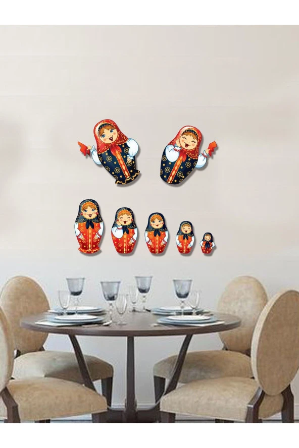 HYL Halay Çeken Yerli Matruşkalar,7 Adet Değişik Boylarda Duvar Dekoru - Resim 5