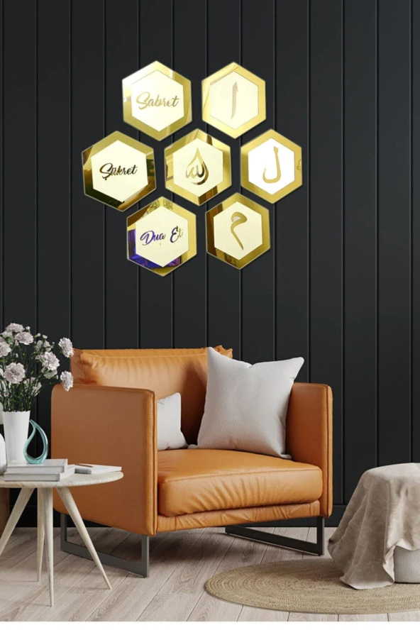 HYL Bal Peteği Şeklinde Sabret,elif Lam, Damla Allah 7,li Set Beyaz-gold - Resim 2