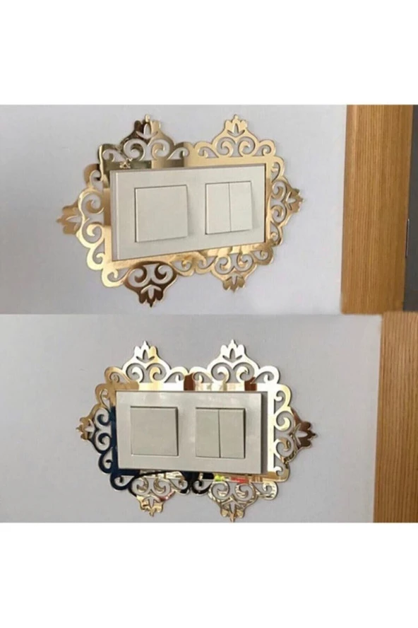 GİZEM SHOP Dekoratif Pleksi Priz Anahtar Çerçevesi Ikili Gold
