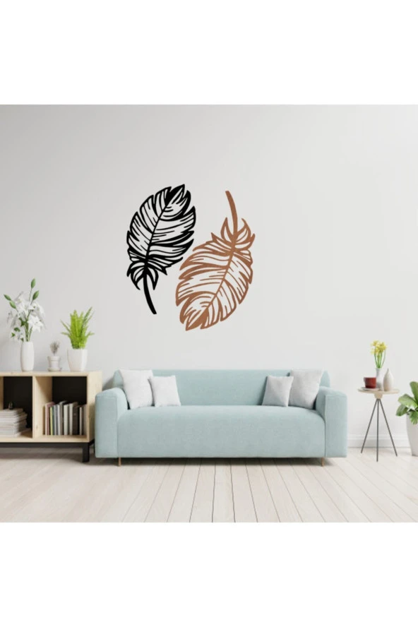 GİZEM SHOP Dekoratif Kuş Tüyü Ikili Set Lazer Kesim Siyah-ceviz ürün görseli 1