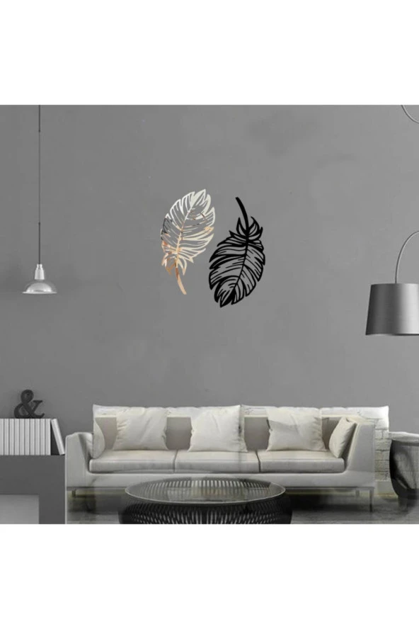 GİZEM SHOP Dekoratif Kuş Tüyü Ikili Set Lazer Kesim Gümüş - Siyah ürün görseli 1