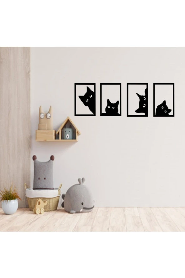 GİZEM SHOP Dekoratif Kedi Tablosu Seti Lazer Kesim Siyah - 5