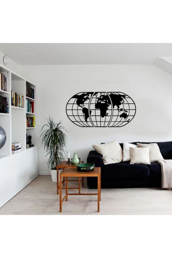 GİZEM SHOP Dünya Haritası Atlası 3 Parça Lazer Kesim Ahşap Duvar Dekoru Siyah 70cm Ev Ofis Işyeri Dekorasyonu - Resim 3