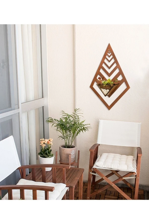 GİZEM SHOP Dekoratif Lazer Kesim Duvar Saksılığı Teraryum Tarzı Balkon Bahçe Dekorasyonu Gibi Alanlarda Ceviz - 3