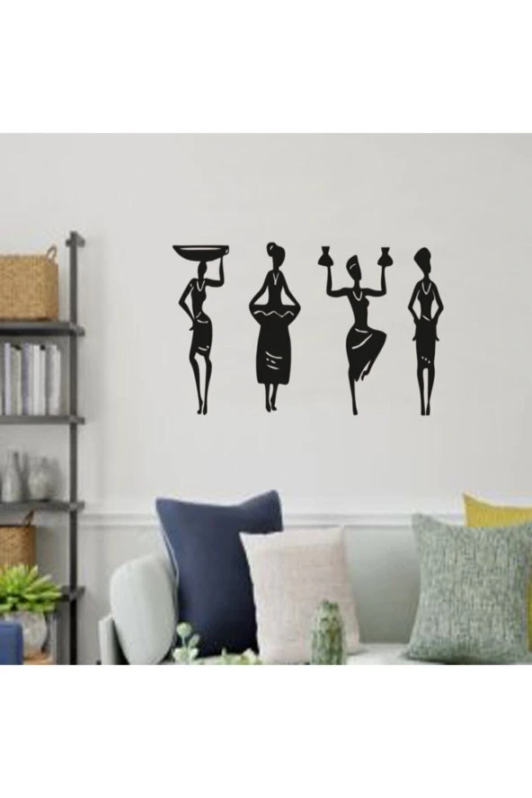 HYL Afrikalı Kadınlar Duvar Dekoru Himba Kabilesi Duvar Süsü, Ahşap Lazer Kesim Dekoratif Tablo Siyah - Resim 2