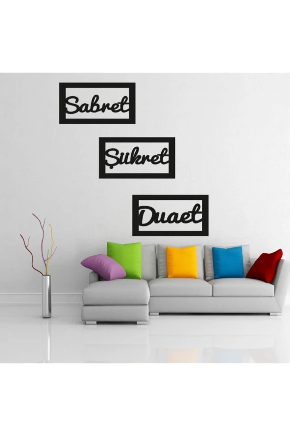 GİZEM SHOP 3d Sabret Şükret Dua Et Siyah Üçlü Duvar Panosu (siyah)