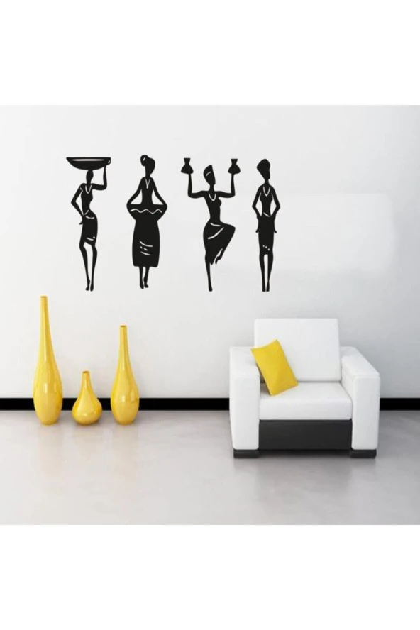 HYL Afrikalı Kadınlar Duvar Dekoru Himba Kabilesi Duvar Süsü, Ahşap Lazer Kesim Dekoratif Tablo Siyah - Resim 4