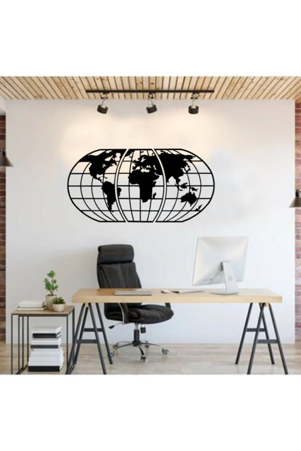 GİZEM SHOP Dünya Haritası Atlası 3 Parça Lazer Kesim Ahşap Duvar Dekoru Siyah 120cm Ofis Ve Ev Dekorasyonunda - Resim 5