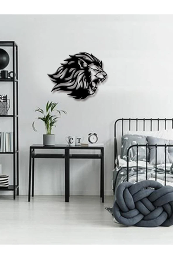 GİZEM SHOP Aslan Duvar Dekoru Duvar Süsü, Ahşap Lazer Kesim Dekoratif Tablo Siyah - Resim 4
