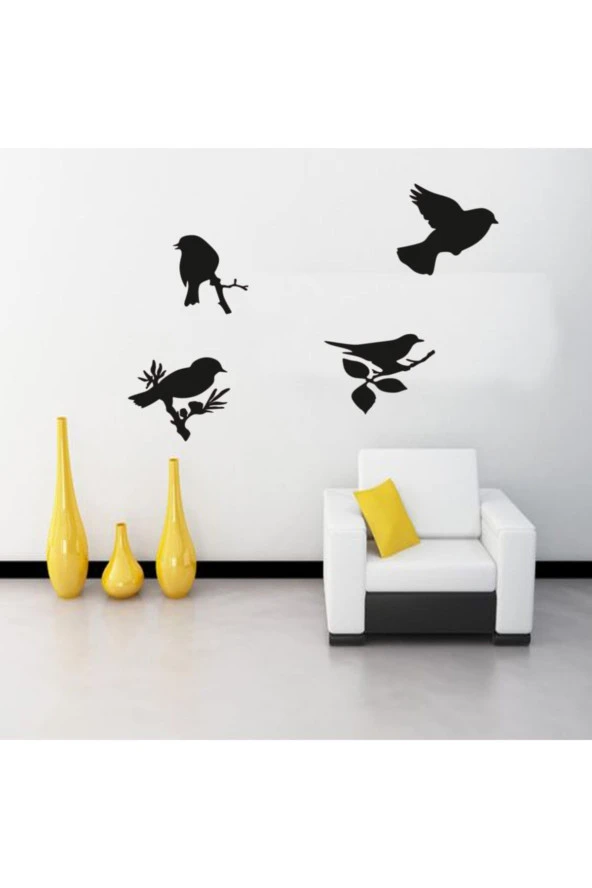 HYL Daldaki Kuşlar Duvar Süsü Dekoratif Ahşap Lazer Kesim Siyah - Resim 2