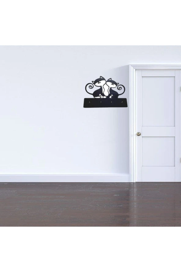 HYL Dekoratif Ahşap Lazer Kesim Kedi Anahtar Askılığı - 3