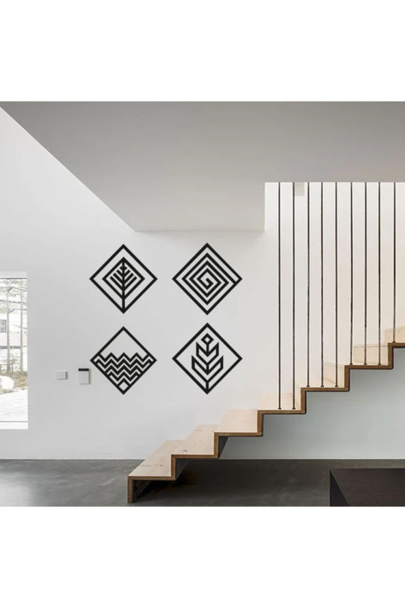 HYL Dört Element Temalı Modern Ahşap Duvar Tablo Siyah - 5