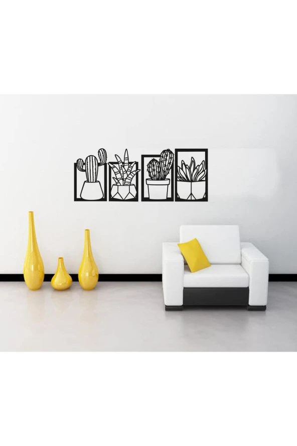 HYL Kaktüsler Dörtlü Set Duvar Dekoru, Duvar Süsü, Ahşap Lazer Kesim Dekoratif Tablo Siyah. ürün görseli 1