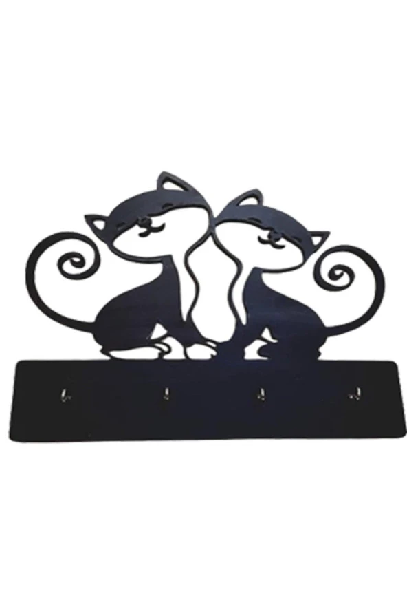 HYL Dekoratif Ahşap Lazer Kesim Kedi Anahtar Askılığı