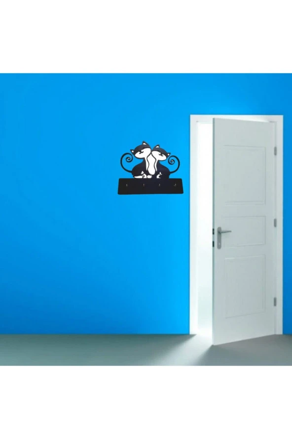 HYL Dekoratif Ahşap Lazer Kesim Kedi Anahtar Askılığı - 4