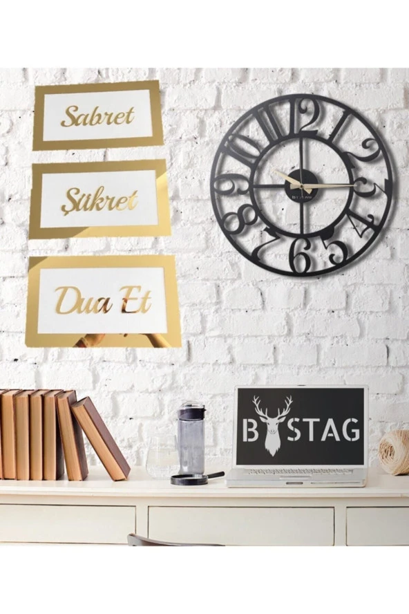 GİZEM SHOP 3d Sabret Şükret Dua Et 3'lü Set (15*30) Gold ürün görseli 1