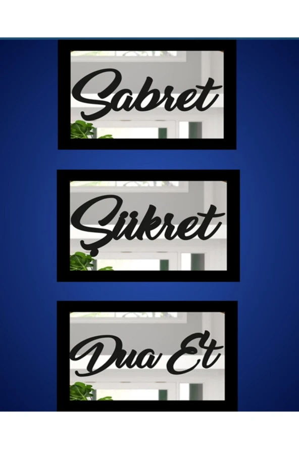 GİZEM SHOP 3d Sabret Şükret Dua Et 3'lü Set Gümüş Ayna (26*16) Gümüş ürün görseli 1