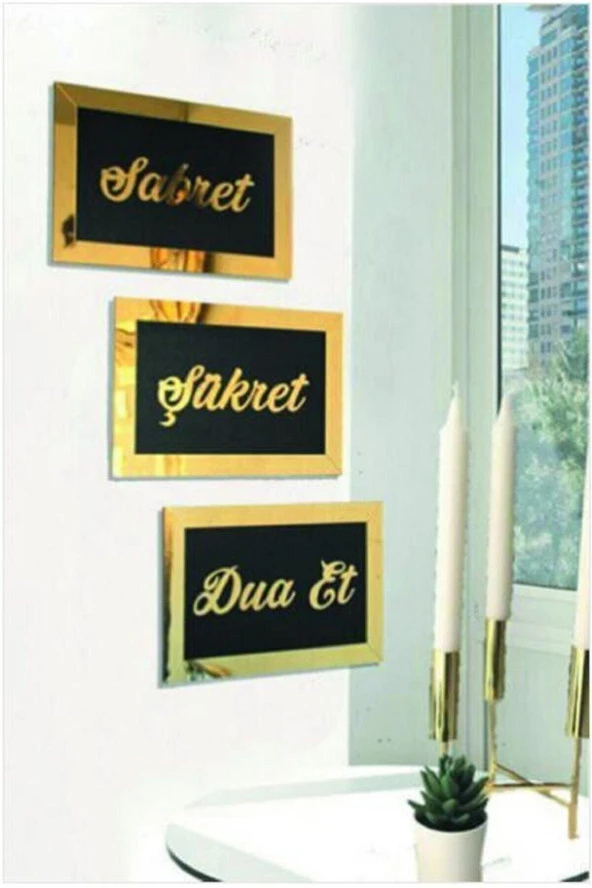 GİZEM SHOP 3d Sabret Şükret Dua Et 3'lü Set 26*16 Tablo ürün görseli 1