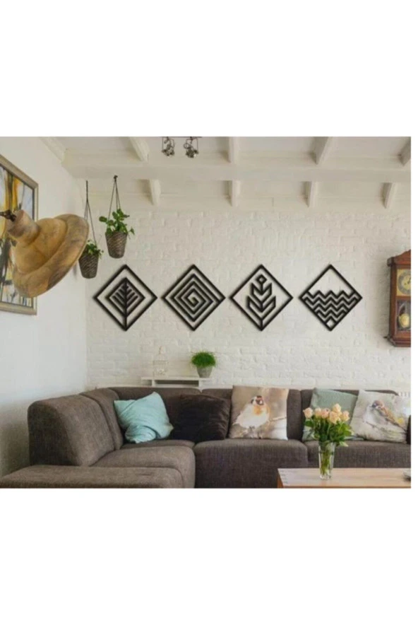 HYL Dört Element Temalı Modern Ahşap Duvar Tablo Siyah - 2
