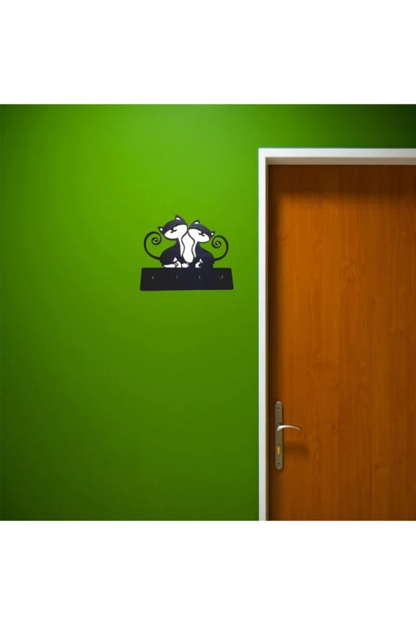 HYL Dekoratif Ahşap Lazer Kesim Kedi Anahtar Askılığı - 2