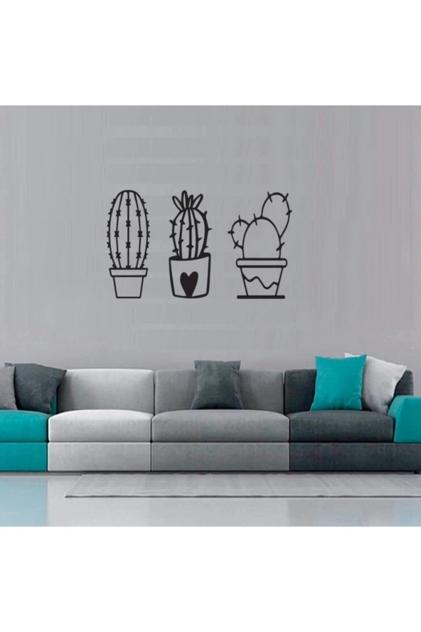 GİZEM SHOP Kaktüsler Duvar Dekoru, Duvar Süsü, Ahşap Lazer Kesim Dekoratif Tablo Siyah - Resim 2