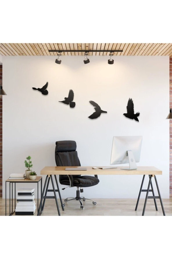 Odun Marketi Ahşap Dörtlü Kuş Duvar Süsü - Resim 2