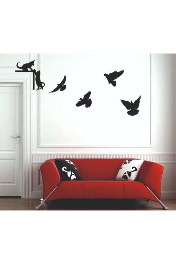 GİZEM SHOP Dekoratif Ahşap Dörtlü Kuş Duvar Süsü Duvar Dekoru Siyah - Resim 2