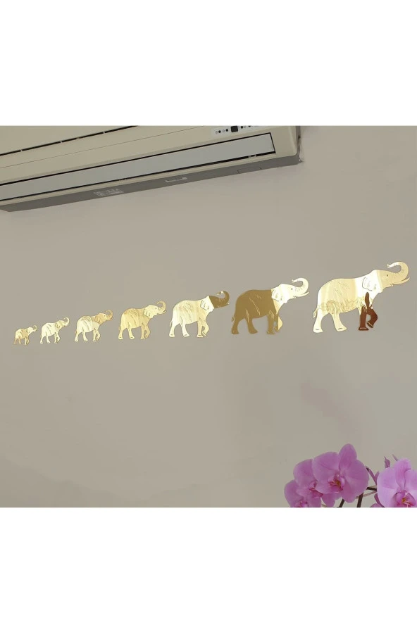 HYL 7'li Bereket Fil Seti Gold Ayna Pleksi Dekoratif Ürün - 2