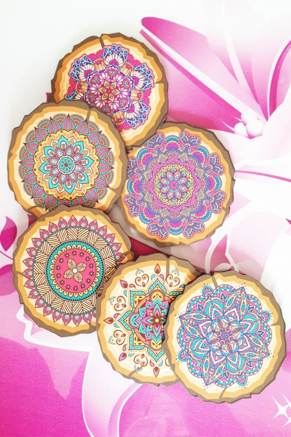 HYL 6'lı Mandala Baskılı Bardak Altlığı Set Şık Bir Sunumluk - 2