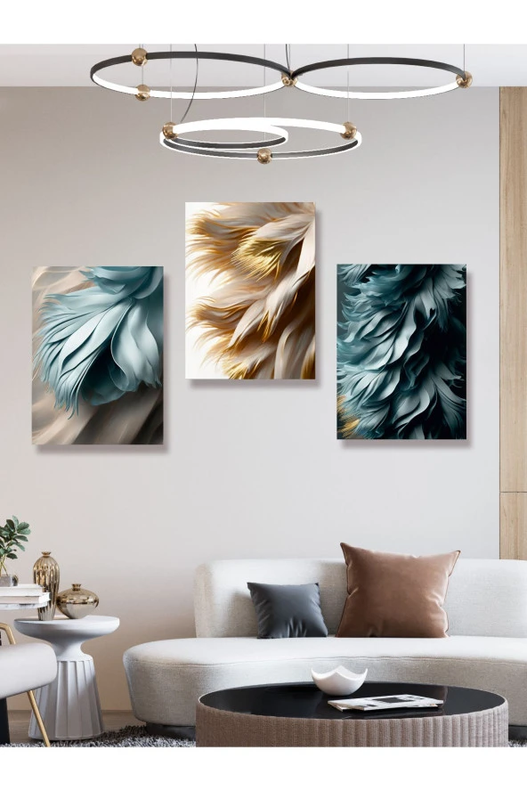 YALOVA SHOP Dekoratif Modern Sanat Çalışması Yapay Zeka 3 lü Tablo Seti 30 x 40 cm - Resim 2