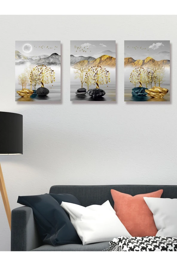 YALOVA SHOP Dekoratif Modern Sanatsal 3 lü Tablo Seti(pleksi çerçeve seçenekli) - 2