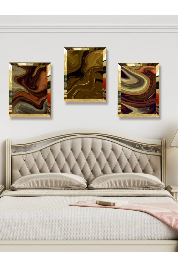 YALOVA SHOP Dekoratif Düşünsel Mermer Tasarımı 3 lü Tablo Seti (pleksi çerçeve seçenekli) - Resim 4