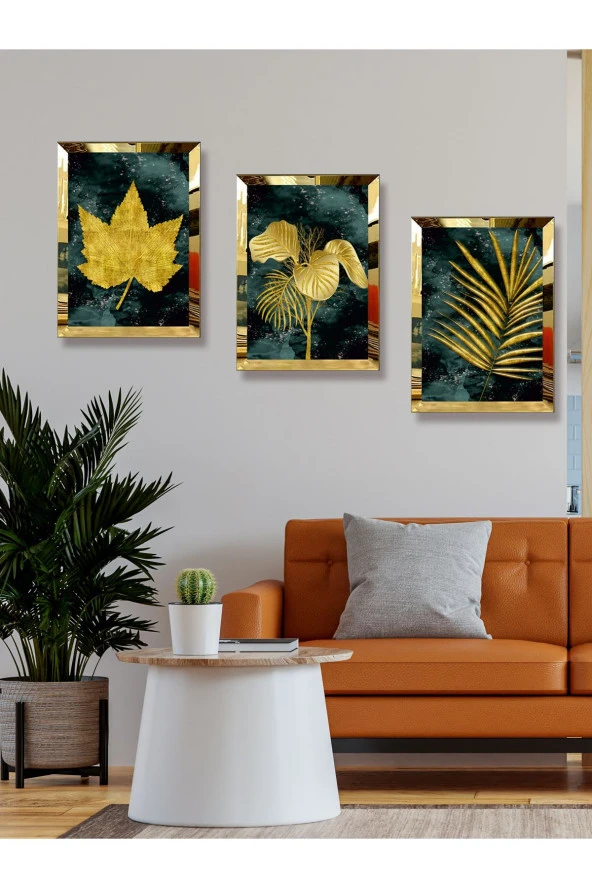 YALOVA SHOP Dekoratif Modern Sanat Tutkunları İçin Gold İle Yeşilin Muhteşem Uyumu (gold pleksi çerçeveli) - Resim 4